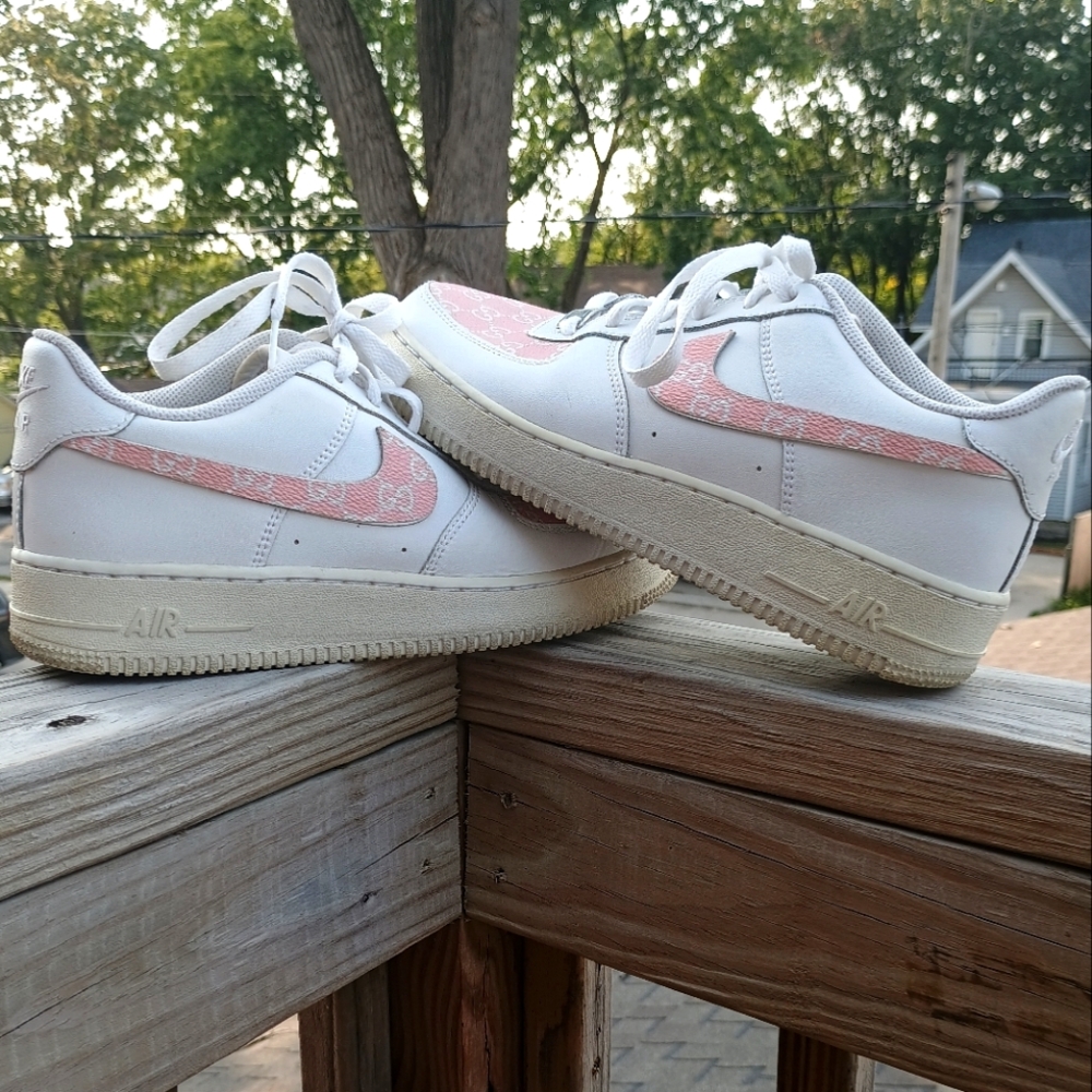 Gucci Nike Air Force One Sneakers Pink and White GG Logo